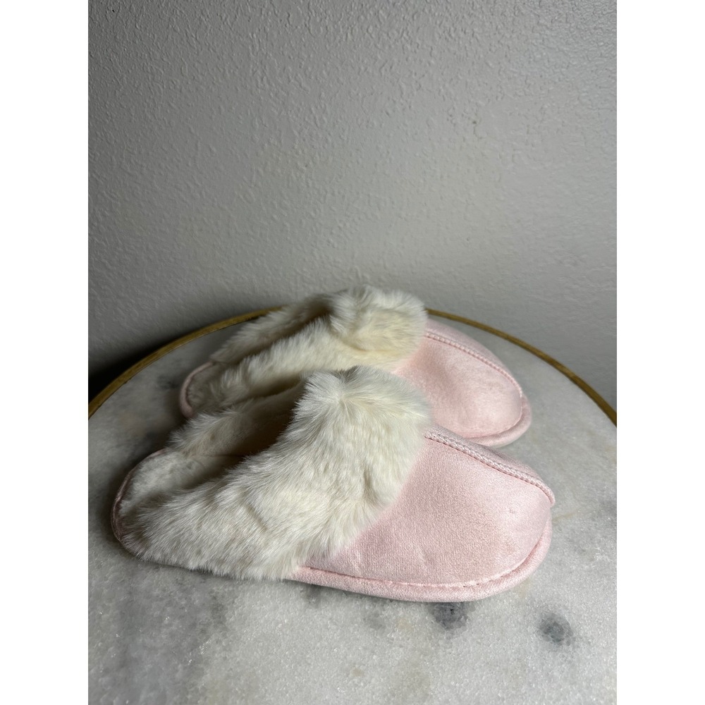 Pink Faux Suede Slippers with Faux Fur Trim Women's Cozy Mules